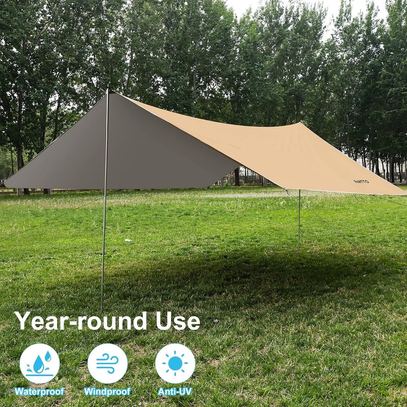 PAHTTO Hammock Rain Fly, 12x10FT Camping Tarp with Poles, Waterproof and Ultralight Survival Tent Tarp for Outdoors, Camping, Hiking, Picnic, Backpacking - Image 4